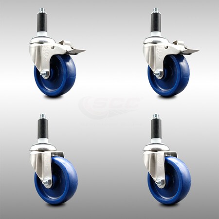 Service Caster 4 Inch 316SS Solid Poly Swivel 1-1/8 Inch Expanding Stem Caster Lock Brake, 2PK SCC-SS316TTLEX20S414-SPUS-2-S-2-118